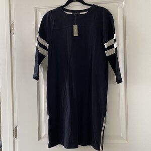 J. Crew 100% Cotton Jersey Dress Black White Stripes Side Zips Size Small NWT